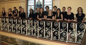 Cantores Choir on upstairs balcony